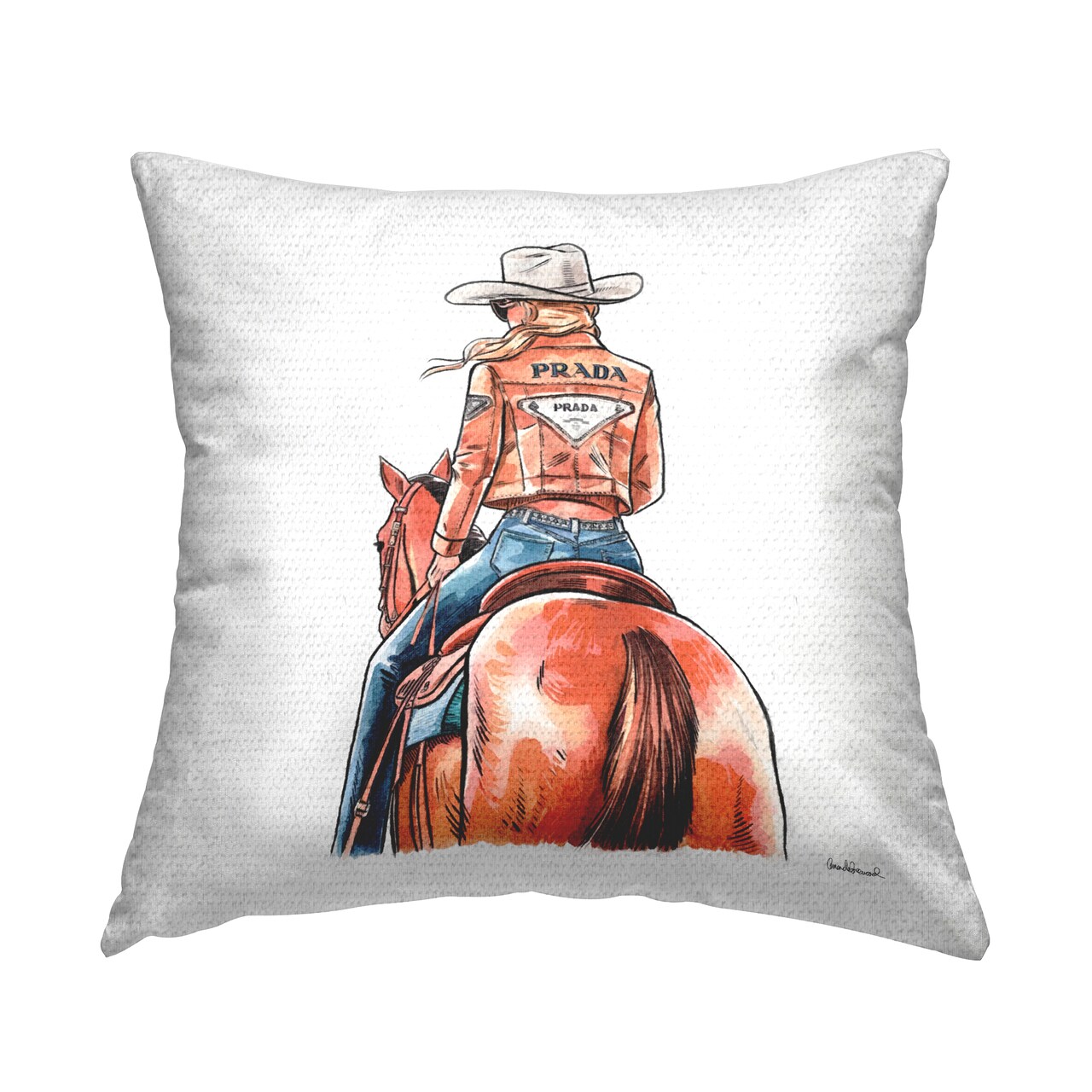 Glam Jacket Cowgirl & Horse Outdoor Printed Pillow Design by Amanda Greenwood, 18 x 7 x 18